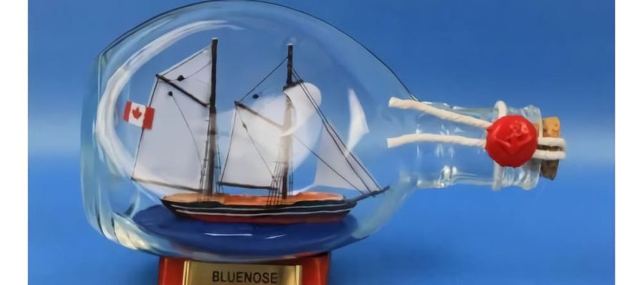 Bluenose segelbåt i en flaska